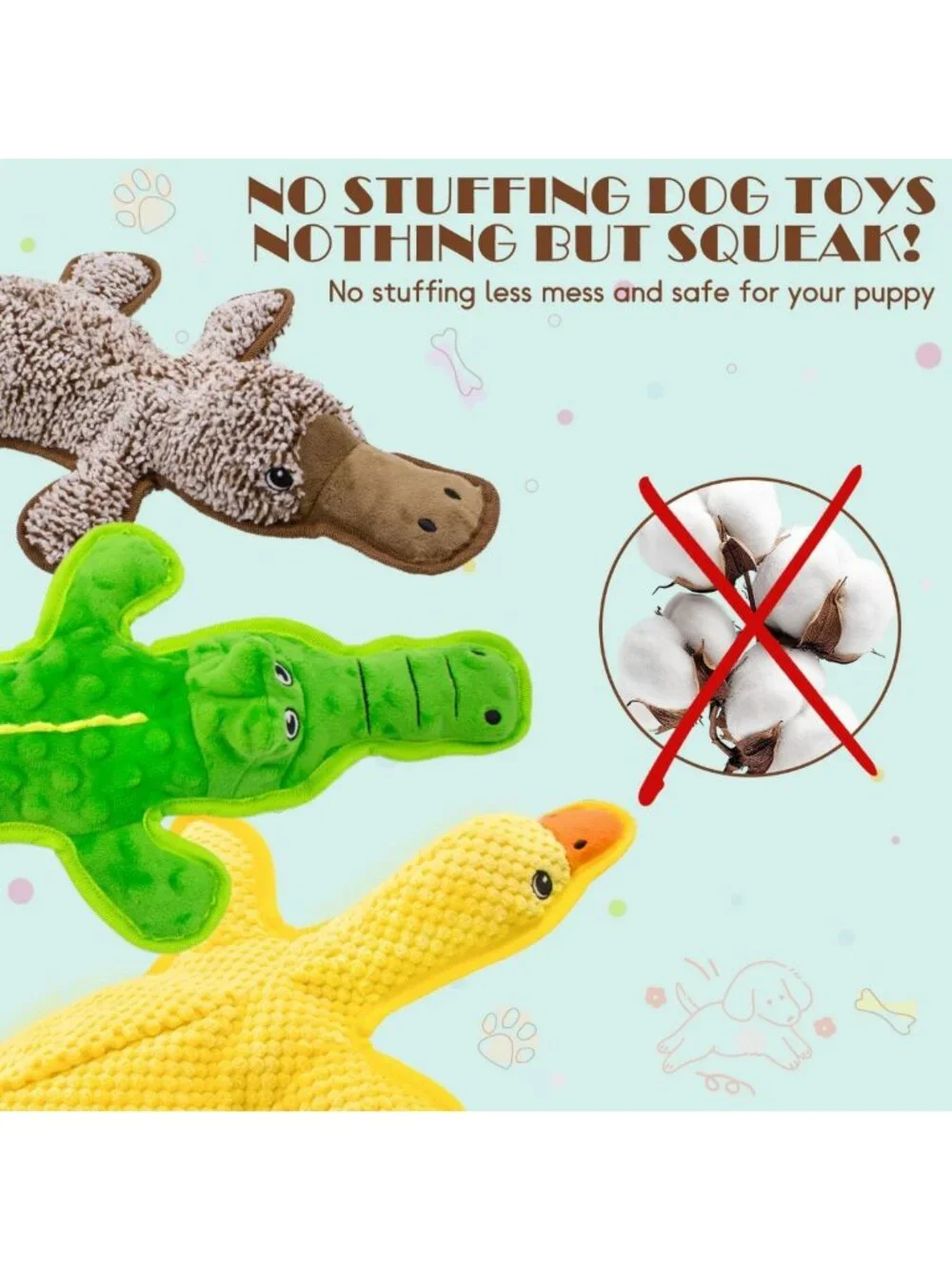 Durable No Stuffing Dog Squeaky Chew Toys - 3 Pack for All Breeds, Fun Gift!